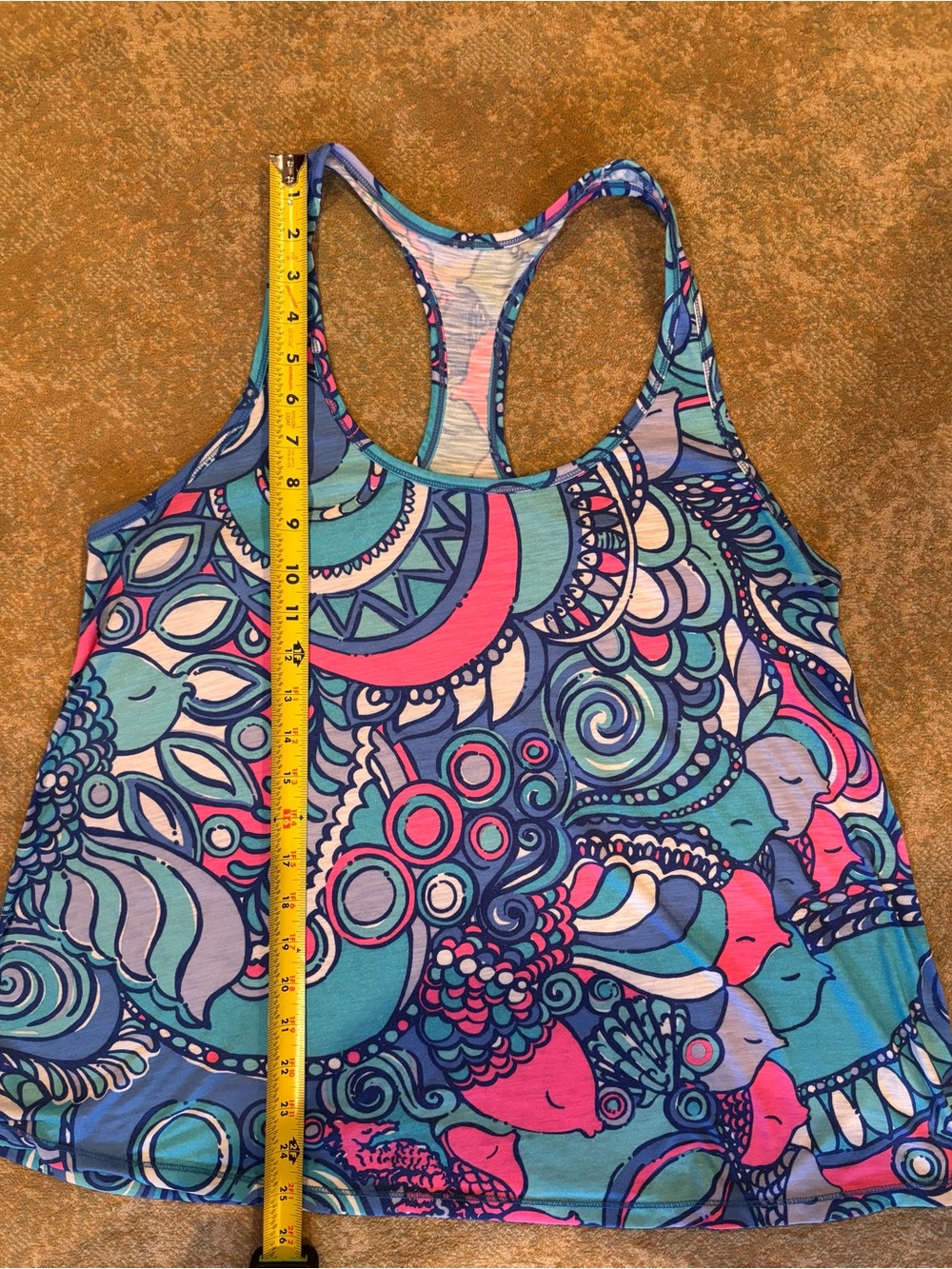 Lilly Pulitzer Luxletic Racerback Tank Top Blue Pink Print Large - Picture 4 of 5